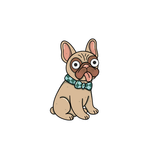 Cartoon dog with a bow tie on a white background