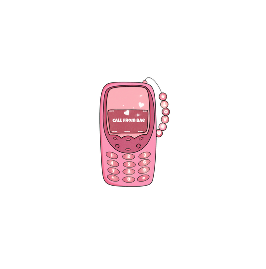 Pink vintage phone with a 'Call from Bao' message on a white background